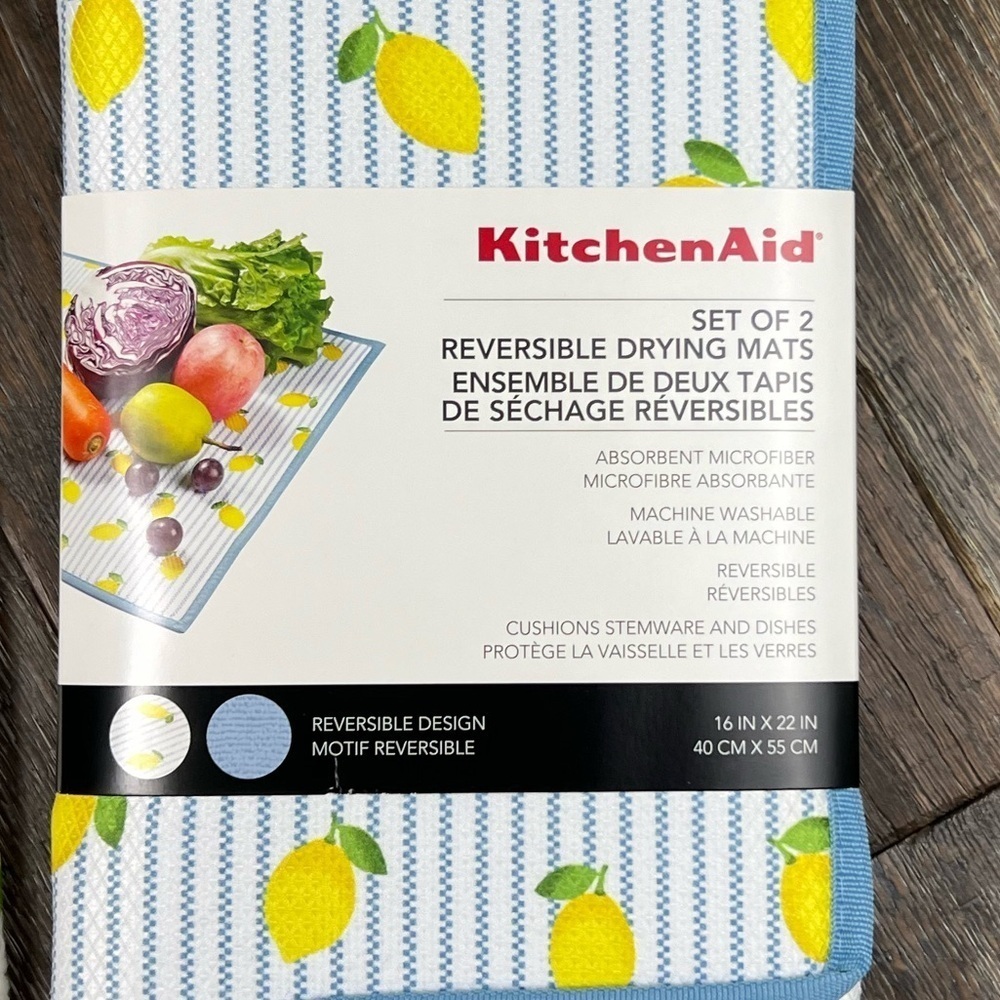 KitchenAid - ‘Lemons - combo bundle’ dish towels(2) & drying mats(2). NWT. Firm! - Picture 3 of 3